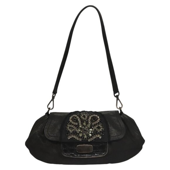 PRADA Shoulder Bag Leather Black Auth - Picture 1 of 16